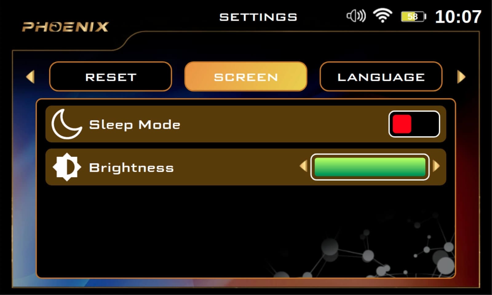 settings screen